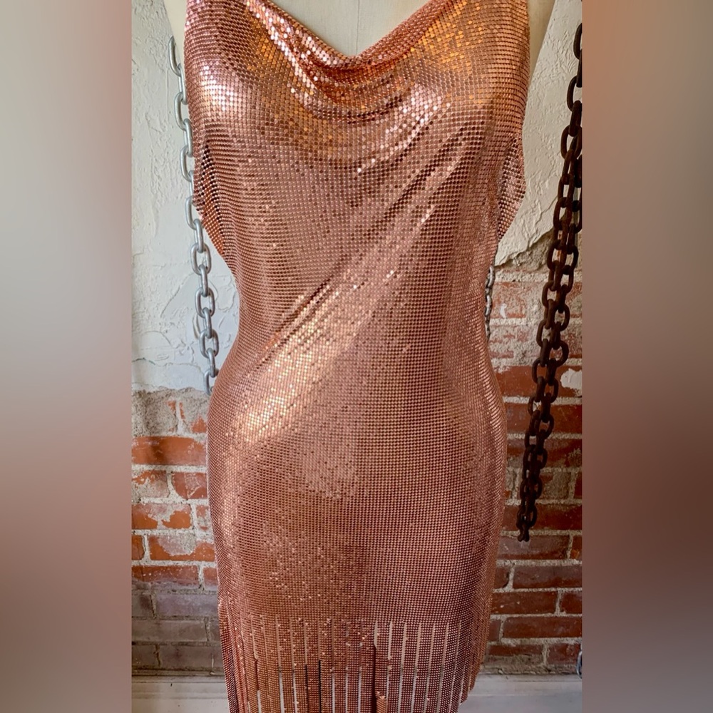 Rose Gold Chainmail dress with fringe